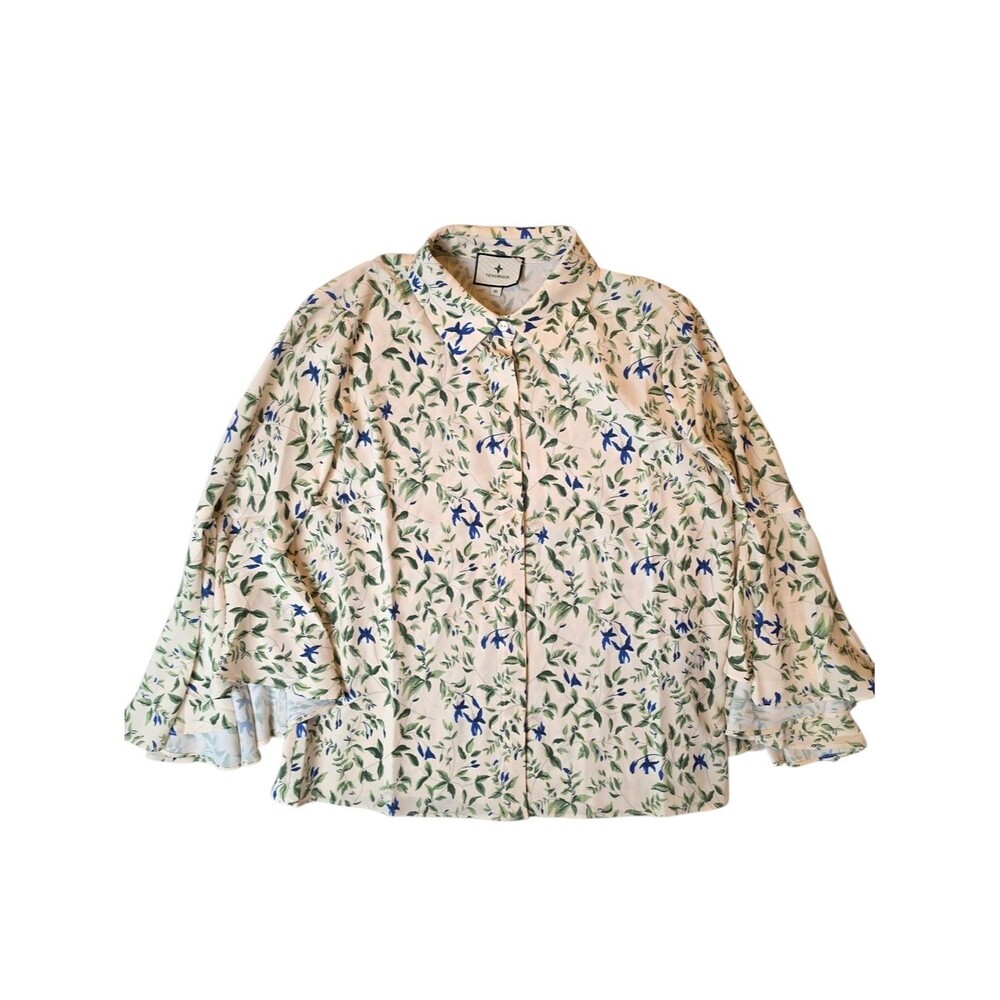 Tuckernuck Norah Bell Sleeve Blouse Womans Medium Cream Floral Feminine Flowy